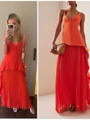 NWT Sequoia Pleated Combo Sleeveless V-Neck Midi Dress in Flame Orange Sz 00 thumbnail 2