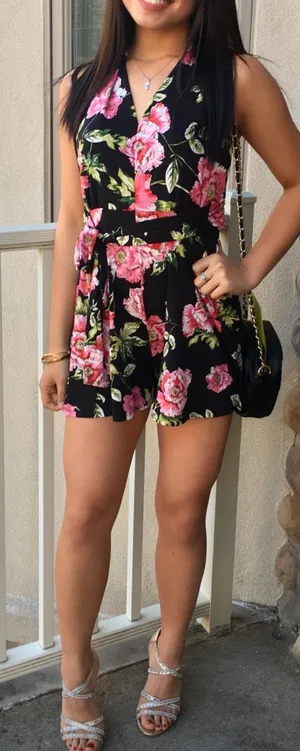 Express Halter Backless Floral Romper thumbnail 1