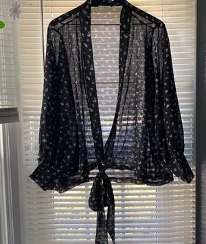 Blu Pepper black white floral oversized short kimono thumbnail 1