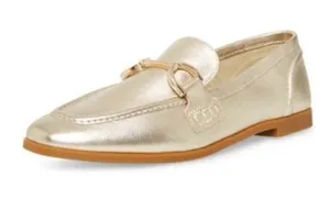 Steve Madden Carrine Metallic Gold Leather Loafers Goldtone Horsebit Buckle 9.5 thumbnail 1