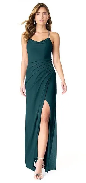 Azazie Pine Green Halter Gown thumbnail 1