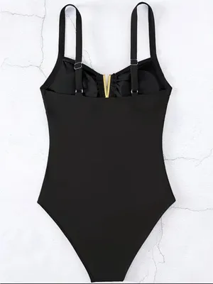 NWT Andrea’s Deals Tight-Fitting Tummy-Covering One-Piece Swimsuit V Gold Medium thumbnail 5