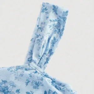 SHEIN Floral Print Ruched Wide Strap Top, Blue, Size M, NWOT thumbnail 4