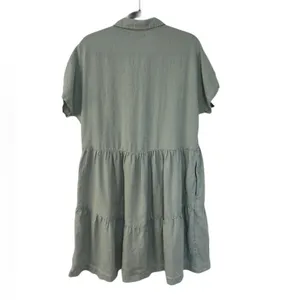 Tahari 100% Linen Popover Tiered Shirt Dress in Light Green - Size M thumbnail 2