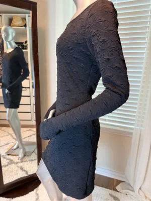 Free People Paulie Mini Dress Medium Black Textured Open Back Thumbhole Boho thumbnail 5