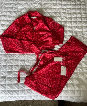 Good American Red Satin Pjs In Leopard thumbnail 1