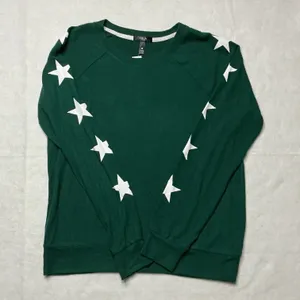 AQUA Lounge Womens Green Star Print Pajama Set Long Sleeve Top Joggers Size M thumbnail 5