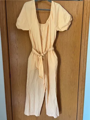 Free People Peach Off-Shoulder Tie-Waist Jumpsuit thumbnail 4