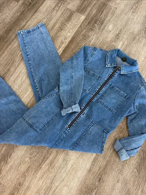 Wild Fable long sleeve denim western one piece collared jumpsuit zip front XS thumbnail 4