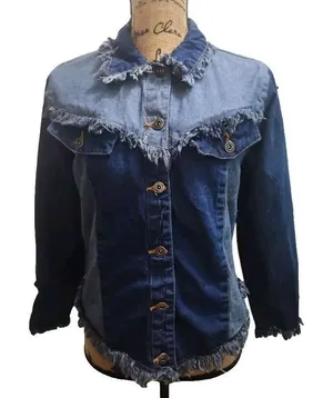 Starwear Jeans Womens Size M‎ Denim Jacket Dark Wash Fringe Detail thumbnail 1