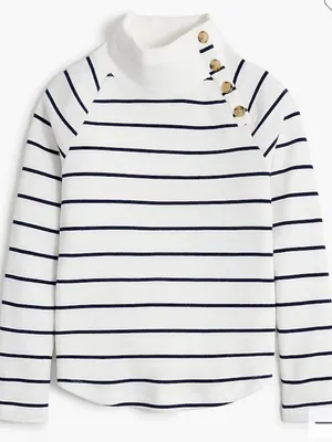 J. Crew White & Navy Striped wide button-collar pullover sweatshirt thumbnail 3