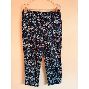 LOFT‎ Ankle Pants Women 2 Navy Blue Julie Floral Vine Print Stretch Trousers thumbnail 3