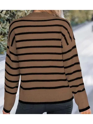 NWT Cupshe Brown and Black Striped Drop Shoulder Knit Sweater - Size: Large thumbnail 7