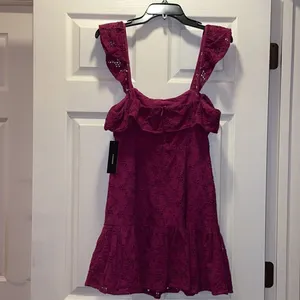 Lulu’s Biscay Magenta Ruffled Eyelet Lace Dress thumbnail 8