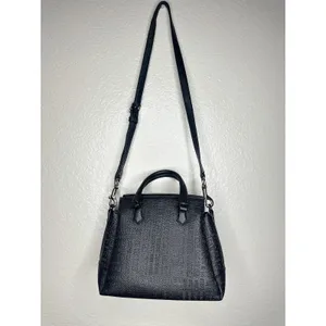 Steve Madden Satchel Bag Womens Small Black Logo Faux Leather Top Handle Zip thumbnail 3