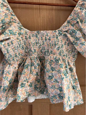 English Factory Women's Floral Puff Sleeve Top Teal, Orange & Cream size Large thumbnail 11