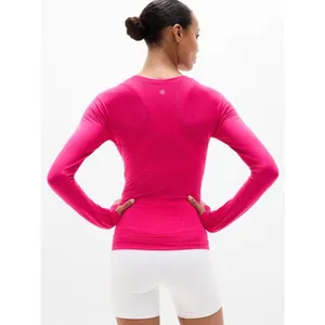 New Athleta M Momentum Seamless Top Dahlia Pink Medium Long Sleeve thumbnail 4