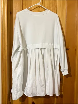 Women Oversized Sweatshirt Dress Patchwork Crewneck Long Sleeve Flowy Pleated thumbnail 10