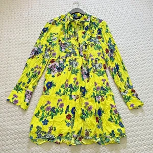 NWOT Superdry Wonens Long Sleeves Ruffled Floral Mini Dress Yellow Size 12 thumbnail 4