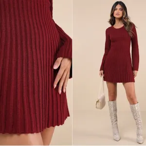 LULU's Chic Sexy Casual Ribbed Stretch Long Sleeve Warm Cozy Sweater Skate Dress thumbnail 2