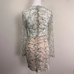Selfie Leslie First Class Floral Ruched‎ Mesh Cutout Long Sleeve Mini Dress Med. thumbnail 4