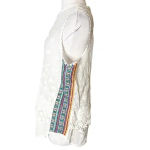 Johnny Was Malin Tank In White sz L crochet side embroidered‎ laces panel thumbnail 11