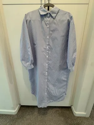 Blue & White Stripe Poplin Midi Dress thumbnail 2