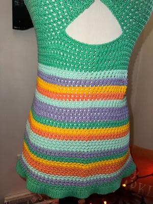 Crochet mini dress in green and purple hues thumbnail 4