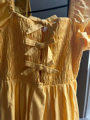 ASTR The Label Bow Detail Smock Bodice Dress in Mustard thumbnail 5