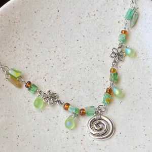 Handmade quality glass beads & flower swirl fairy boho cottage whimsical necklace💐🍃 thumbnail 5