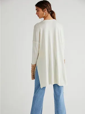 Free People Along For The Ride Tee Ivory Tan Grommet Lace Up Oversized Tunic Top thumbnail 2