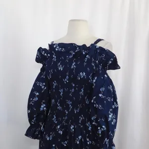 Revolve‎ REBECCA TAYLOR Francine Off Shoulder Dress Floral Smocked Navy Blue 0 thumbnail 6