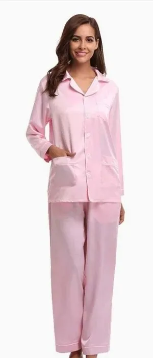 Aibrou Pink Satin Pajama Set Women 2XL Long Sleeve Button Down PJs NWT thumbnail 1