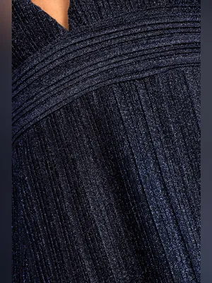 Luxxel Lulus Magical Looks Sparkly Maxi Dress Navy Blue Deep V-Neck Metallic Gown NWT S thumbnail 5