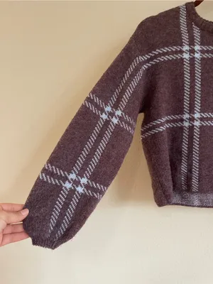Z Supply Solange Plaid Puff Sleeves Pullover Sweater Size Small thumbnail 4