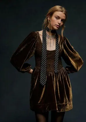 NWOT Free People Farrier Velvet Mini Dress Olive Green thumbnail 1
