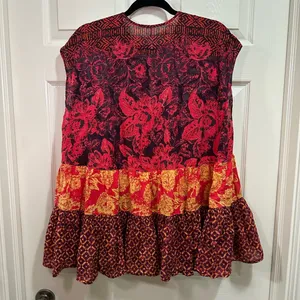 Free People Gotta Have You Tunic Oversized Patchwork Blouse Small Red Floral thumbnail 5