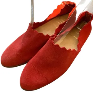 Seaside Red Suede Woman’s Scalloped Slip On Flat Shoes Size US … thumbnail 3