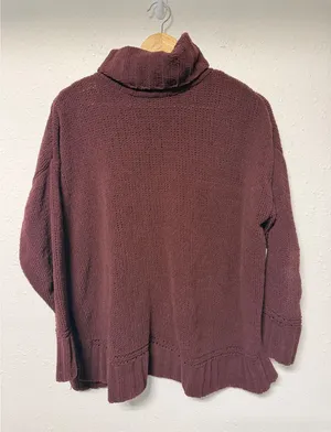 Aerie Womens XS Oversized Turtleneck Sweater Burgundy Chenille Knit Pullover thumbnail 1