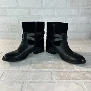 Ralph Lauren Makalia Boots Womens 8 Black Leather Suede Ankle Zip Buckle‎ Riding thumbnail 8