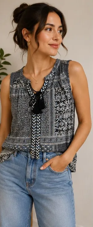 Style & Co Women's Sleeveless Patchwork Print Blouse XXL thumbnail 1
