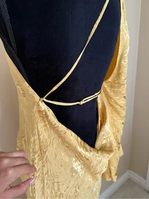 NWT H&M Gold Metallic Jacquard One Shoulder Open Back Maxi Dress M Y2K Glam thumbnail 6