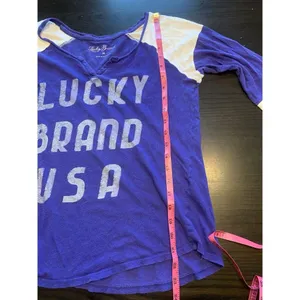 Y2K Lucky Brand Shirt Womens XS‎ Colorblock Purple Sporty 3/4 Sleeve READ thumbnail 9