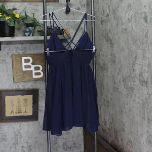 Jump Juniors Chiffon Shirred Short Dress with Deep V Neck 48452 Navy Blue 9 thumbnail 2