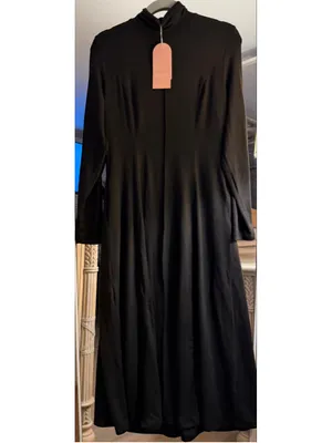 NEW Black Long Sleeve Mock Neck Pullover Pockets Midi Dress L thumbnail 5