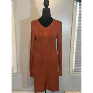 Peruvian Connection Pointelle Knit Long Cardigan Duster Sweater XS thumbnail 2