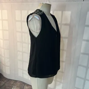 Alice & Olivia black embellished shoulder sleeveless blouse size XS thumbnail 6