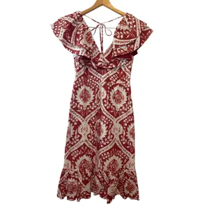 AMUR Zemirah Ruffle Midi Dress Red‎ Ochre Floral Sustainable 6 thumbnail 3