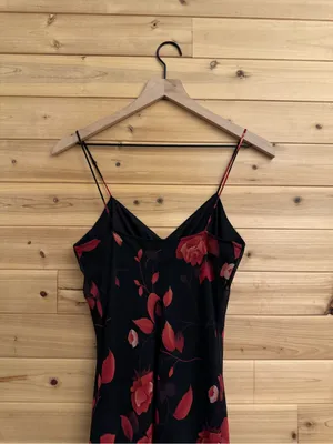 Vintage Y2K Small Black Red Floral Rose Ruffle Maxi Dress Salsa Whimsigoth Party thumbnail 9