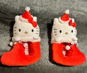 Womens 11/12 Sanrio Hello Kitty Christmas Holiday Stocking Slippers- Plush Red thumbnail 1